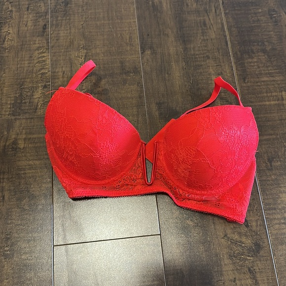 Lace Push-Up Bra Set - Red and Black - Picture 3 of 5